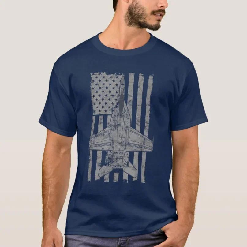 Retro USA Flag F18 Super Hornet Strike Fighter TShirt 100 Cotton ONeck Summer Short Sleeve Casual Unisexs Tshirt Size S3XL