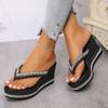 Luxus Leichte Strass Damen Flip-Flops Dicke Sohle Höhenverstellend Sommerlich Lässig Außen-Slipper, Damenschuhe