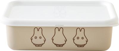 Fuji Emaille Miffy Pastell Aufbewahrungsbehälter mit flachem rechteckigem quadratischem mittelgroßem Greige Ghost Miffy Emaille-Deckel,