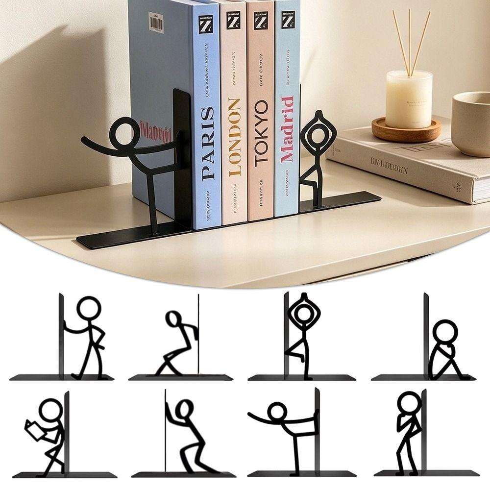 1Pair Stick Figure Metal Bookends Iron Art Desktop Decorative Bookend School Office Supplies