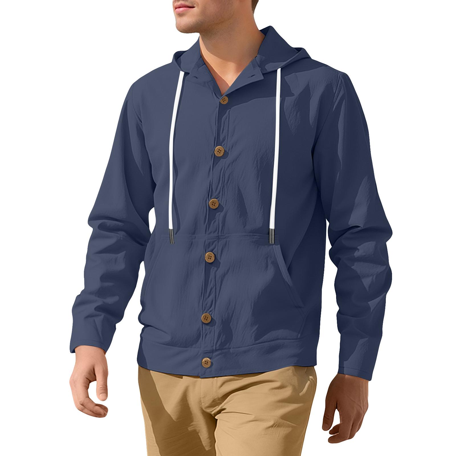 

Мужское Свободное Повседневное Худи с Капюшоном Длинные Рукава Пальто XXL тёмно-синий