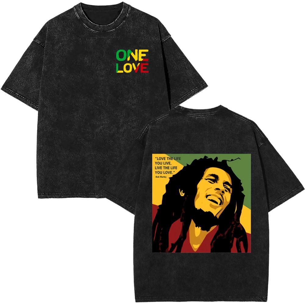 Bob Marley Legend Portrait Face Washed T Shirt Reggae Music Men Women Vintage Hip Hop Tshirt Cotton Casual Short Sleeve Tshirts