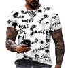 Men's Urban Streetwear Graffiti T-Shirt, Black White Gold Letter Print O-Neck Short Sleeve Casual Daily Tops