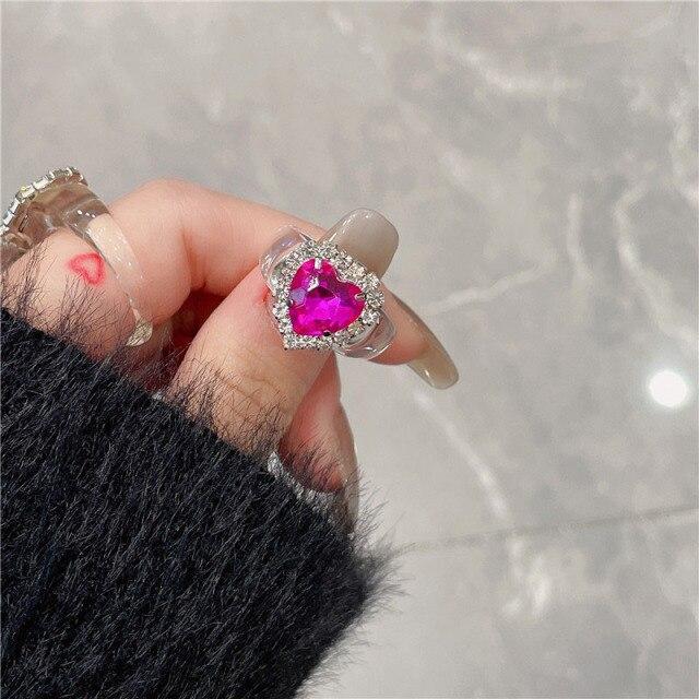 

Новые корейские милые сердечные бриллиантовые акриловые кольца для женщин, девушек, вечеринок, Harajuku, циркониевые украшения, подарки, аксессуары розы красного