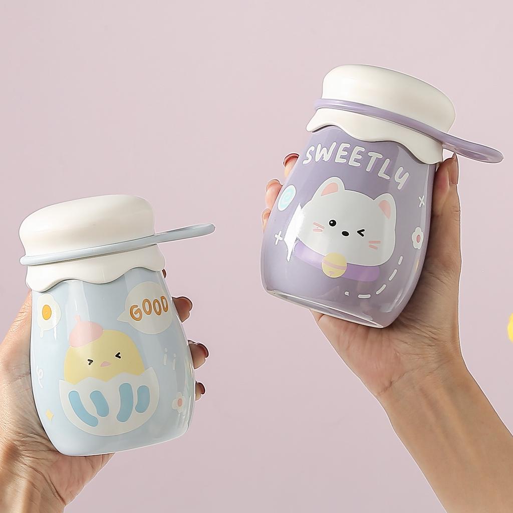Souvenir Gift with Lid Pudding Cup Cartoon Cute Office Ceramic Cup High Appearance High Temperature Resistance Mug
