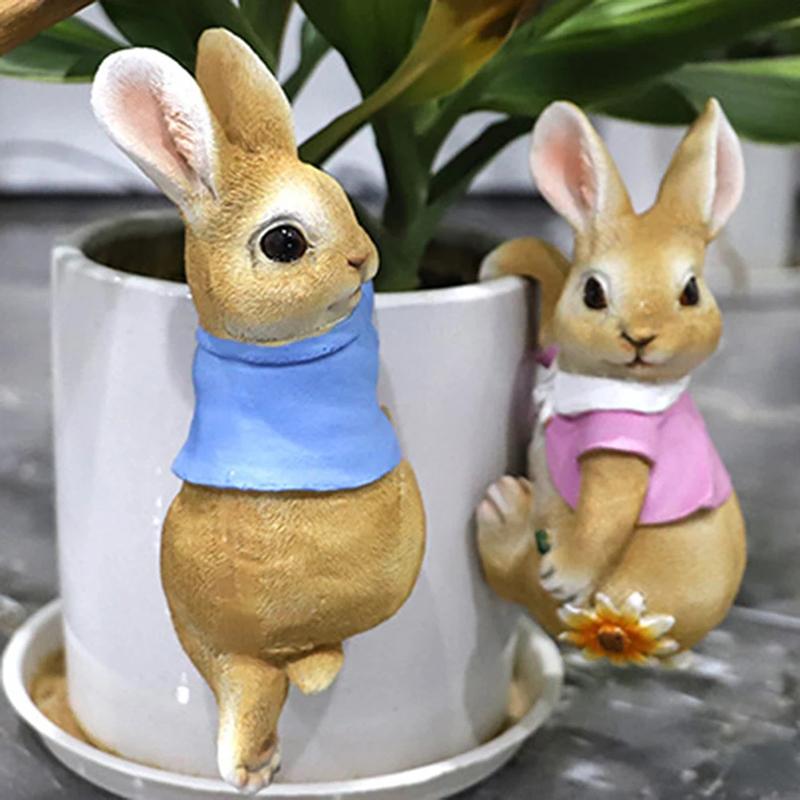 Funny Rabbit Statue Adorable Bunny Sculpture Resin Animal Figurine Decorative Ornament For Outdoor Fairy Garden Patio Yard Tree