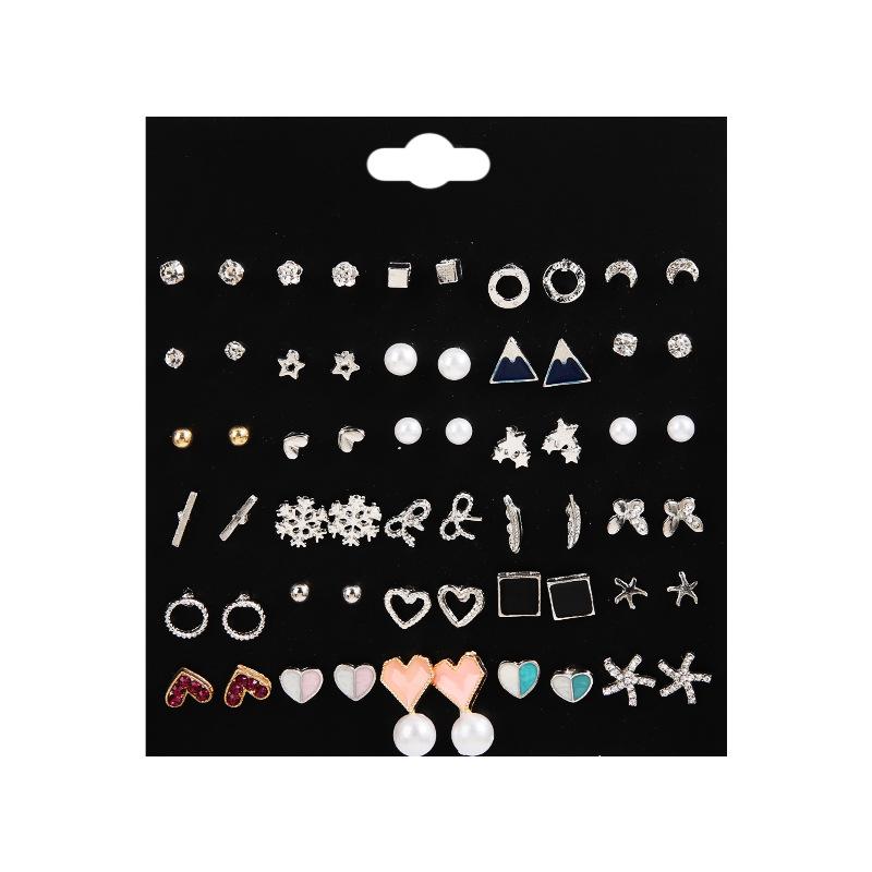 Korean Version of Fashion Sweet Love Bow 10 Pairs of Stud Earrings Set New Pearl Leaf Earrings