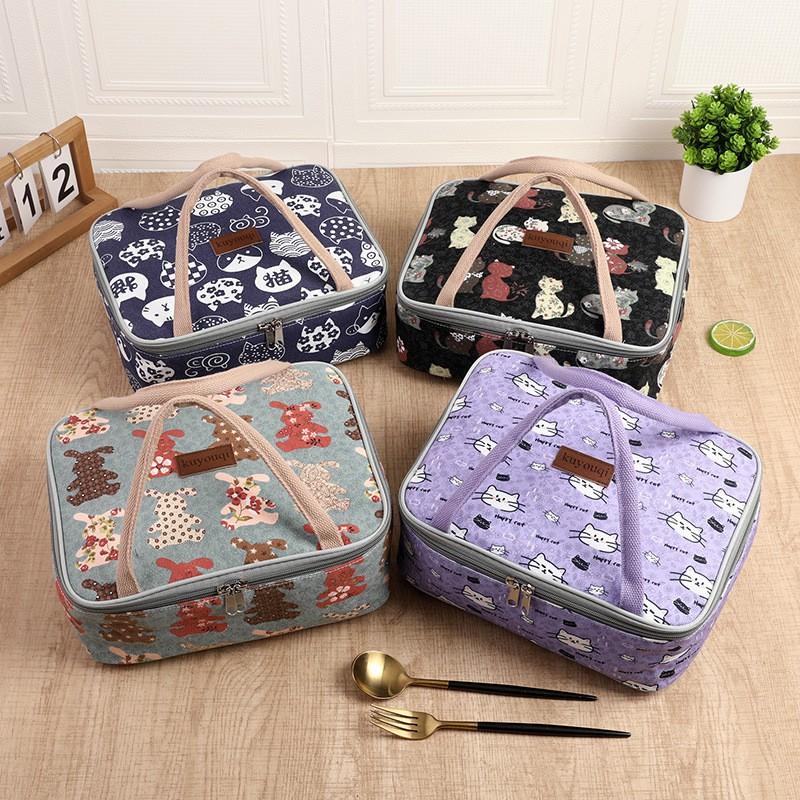 Japanese Style Canvas Lunch Tote Bag Insulated Bento Carrier Handheld Meal Work School Picnic