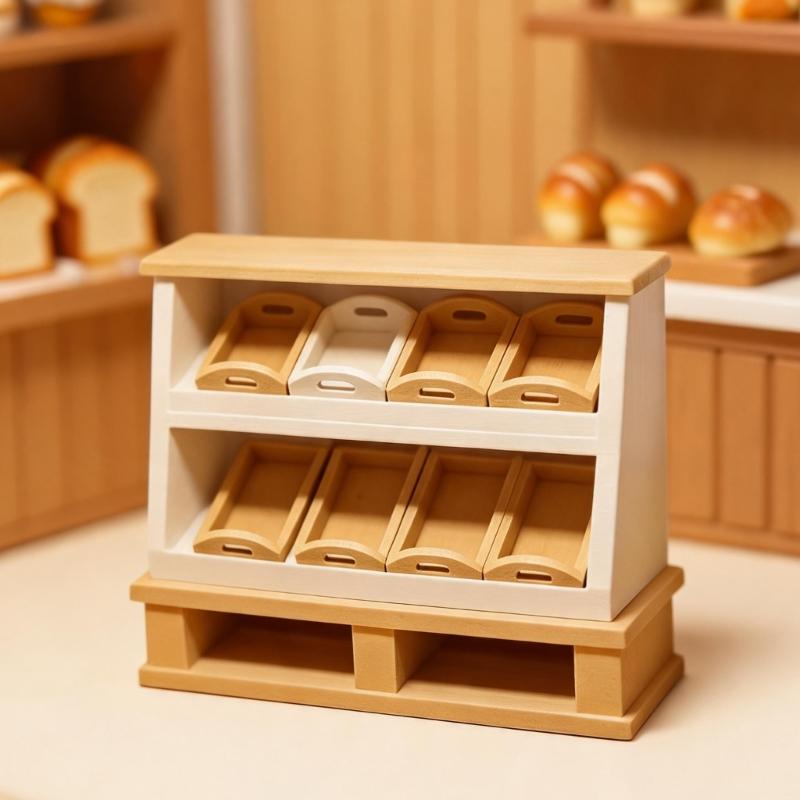 Mini Bakery Counter Cabinet Accessory, ABS Display Model with Two Slanted Shelf Detail for Pretend Play Tabletop Setup and Display Use