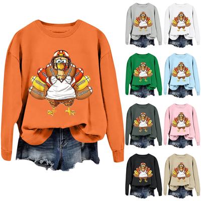 Women's Casual Fashion Thanksgiving Day Printing Long Sleeve O-Neck Pullover Hoodies