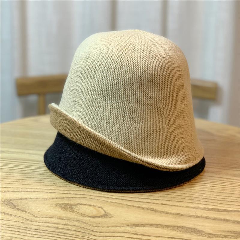 Simple Double-layer Knitted Fisherman's Hat for Children To Keep Warm In Autumn and Winter, Double-sided Bucket Hat, Solid-color Wool Basin Hat