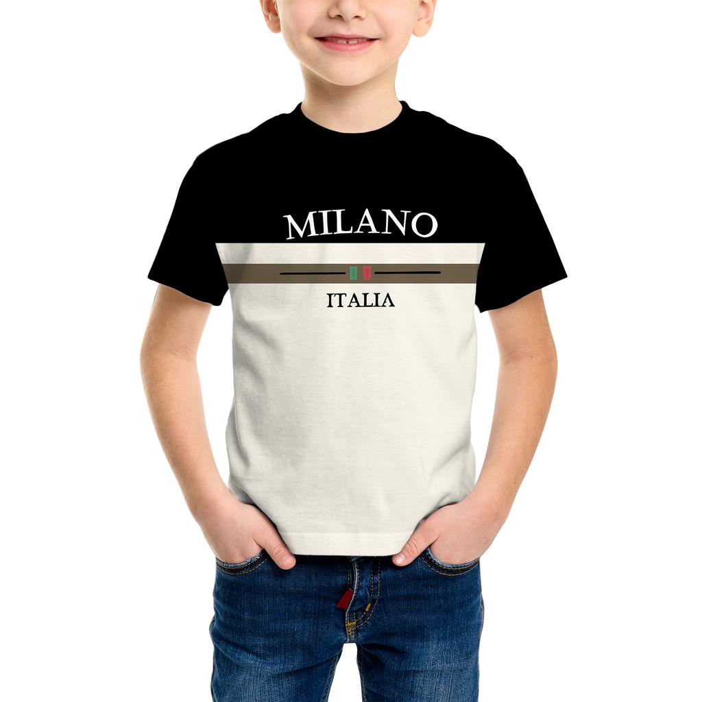 Trendy Children's Short-sleeved T-shirt with Stripes and Numbers Kids' Top