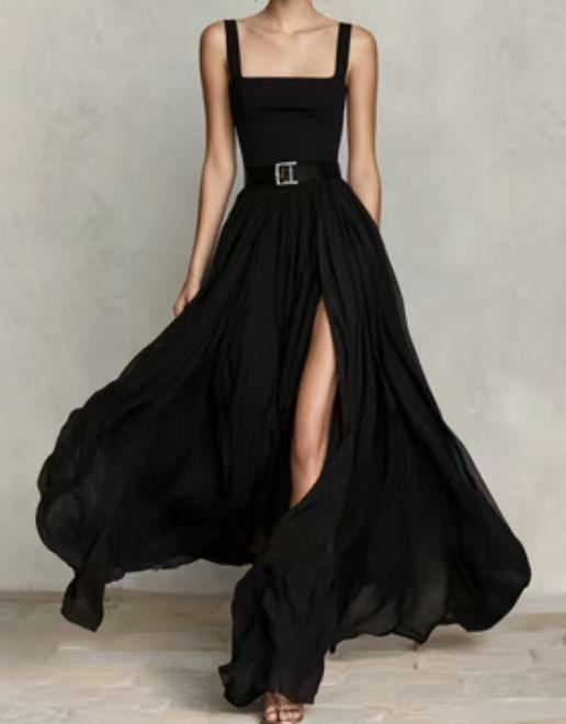 Cross-border 2026 new European and American fashion temperament slim black sleeveless dress S чёрный