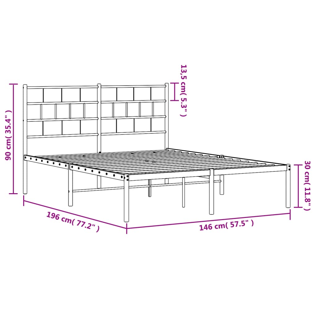 Metal Bed Frame with Headboard Black 140 X 190 Cm
