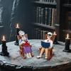 2 Pcs Halloween Rocking Chair Skeleton Elderly Statues Small Reading Knitting Skeleton
