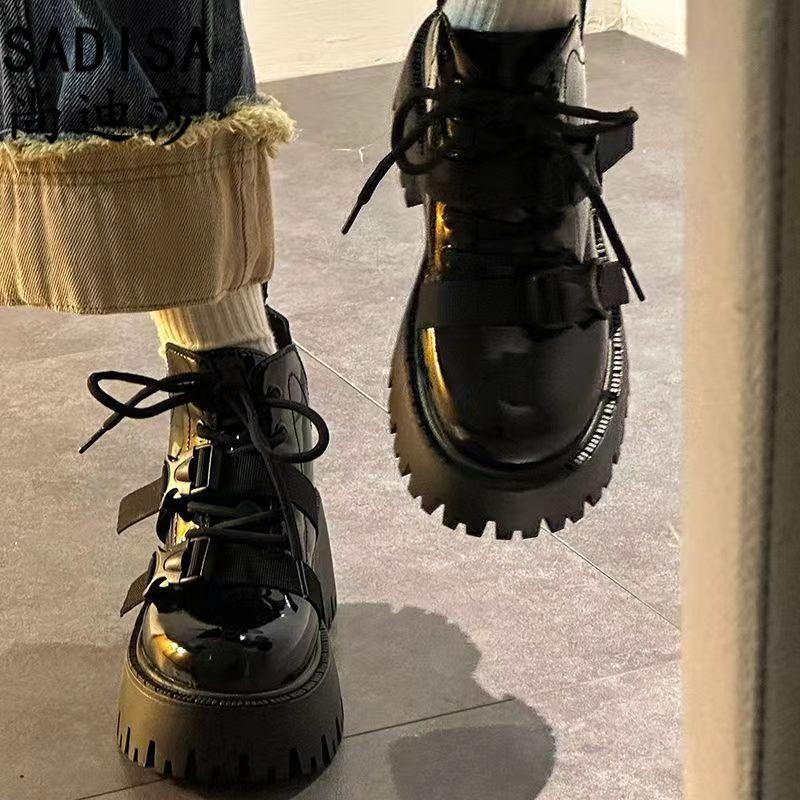 Thick-soled heightening Martin boots women's 2025 spring and autumn models Korean version of all-ride locomotive belt buckle Spice girl short