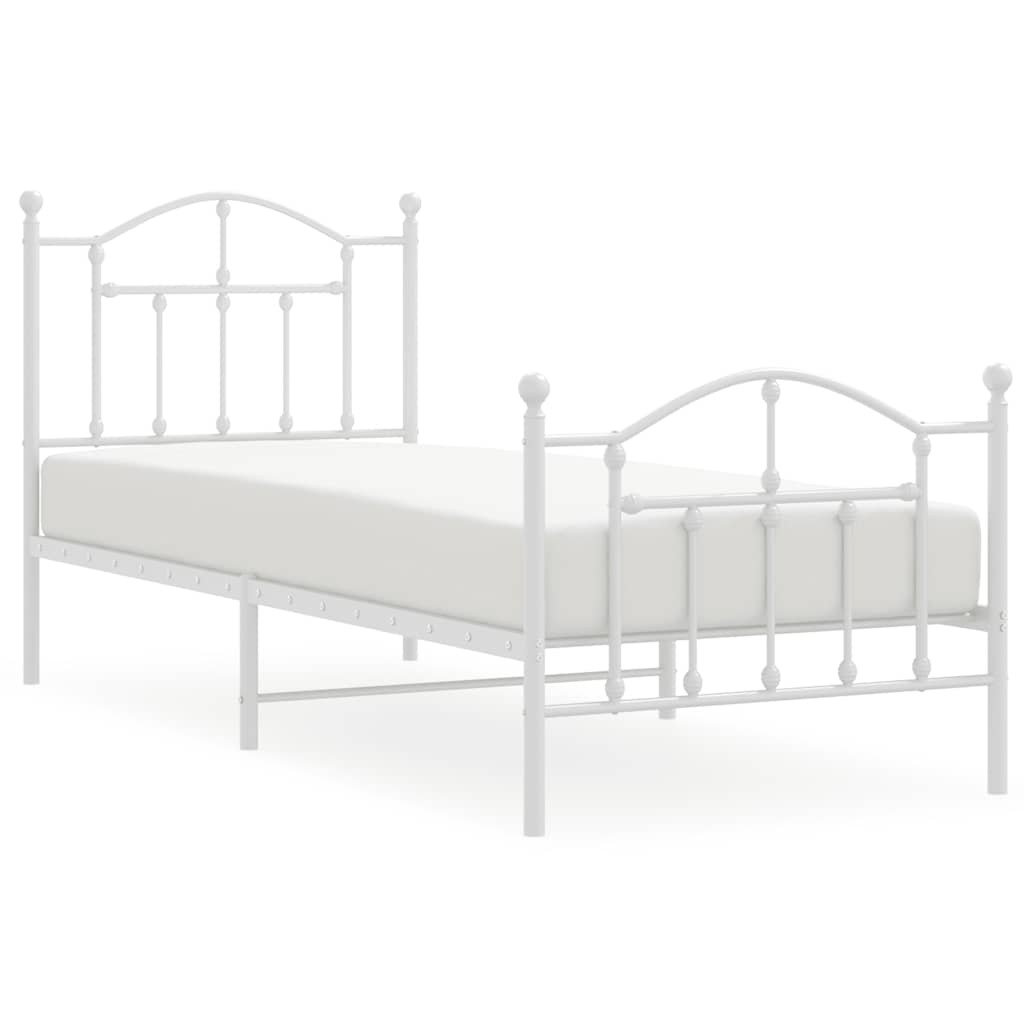 Metal Bed Frame with Headboard and Footboard White 90x200 cm