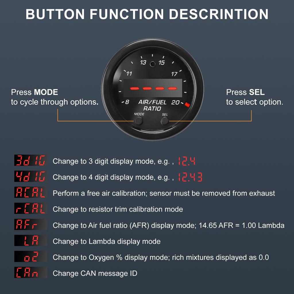 Air Fuel Ratio Gauge 52mm(2-1/16") Controller Kit with LSU 4.9 Sensor For Car Oxygen Sensor 30-0300 X-Series Wideband UGEO