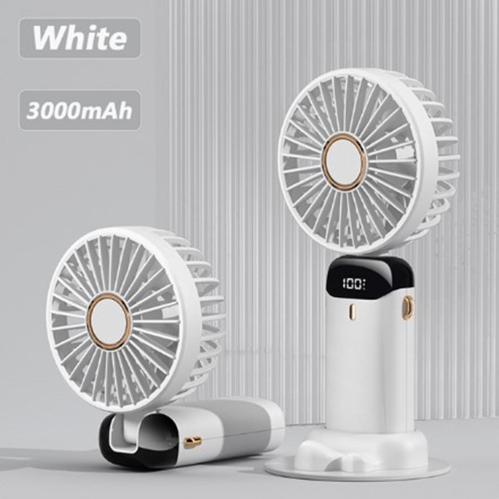 Portable Handheld Desk Fan Multifunctional Folding Double-headed 3000mah Electric Fan With Neck Strap White#0