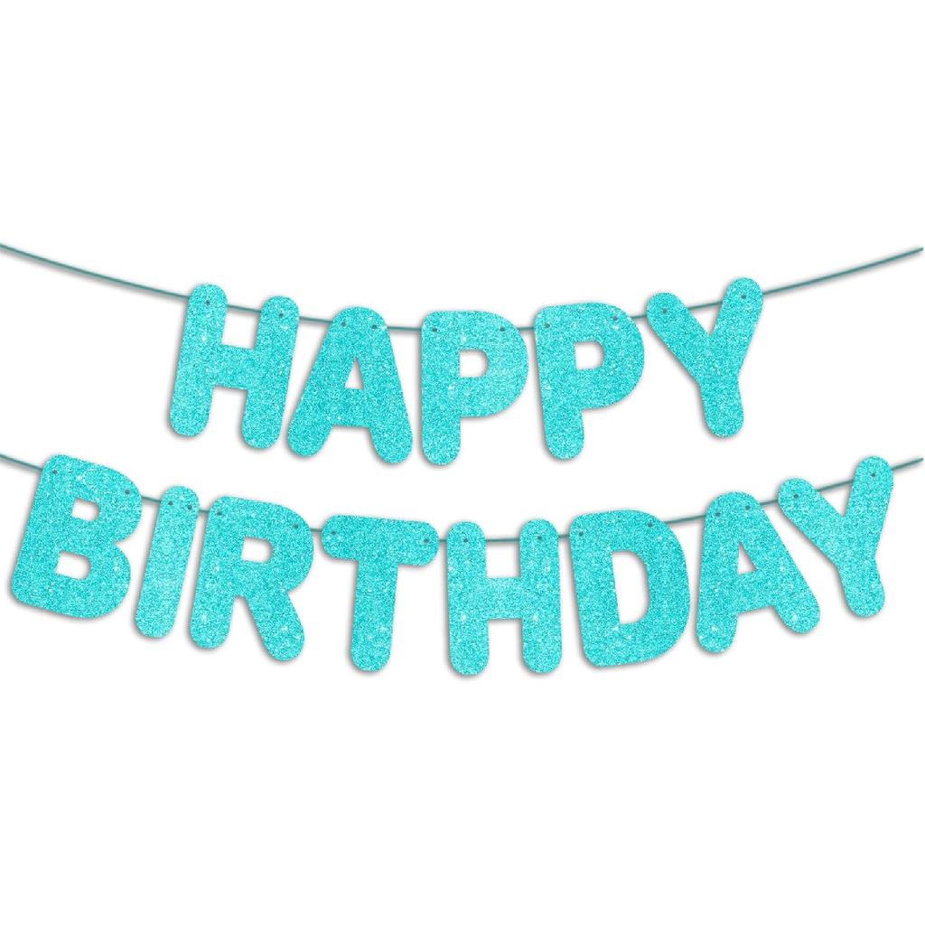 Pre-Strung Happy Birthday Black Glitter Banner, Black Birthday Party Decorations for Men, BDAY Party Backdrop Sign for Him