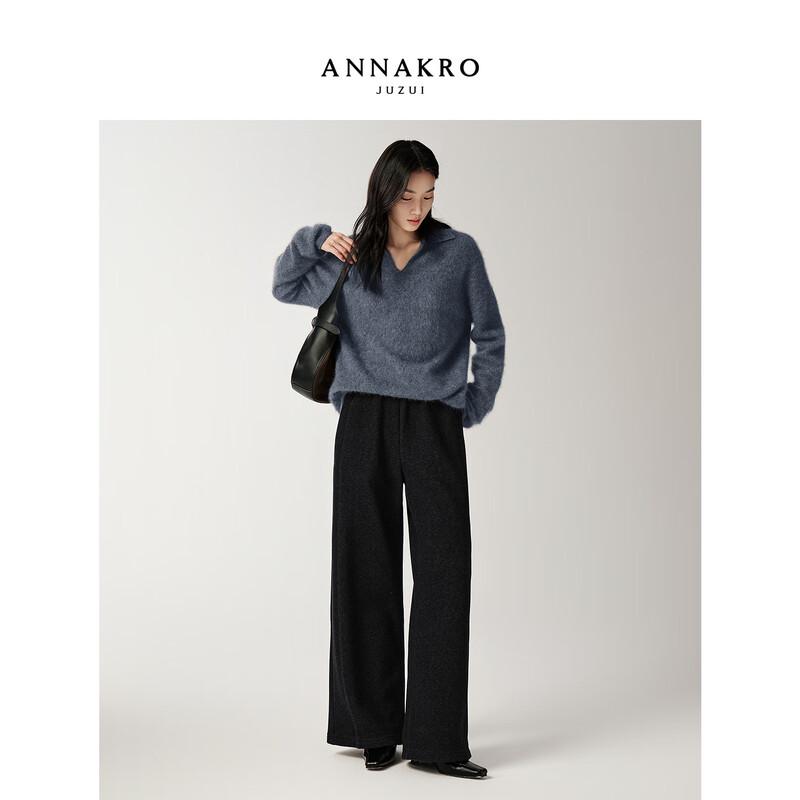 

JUZI ANNACO Women s Old Money Style 100% Wool Brushed Lapel Knit Sweater L