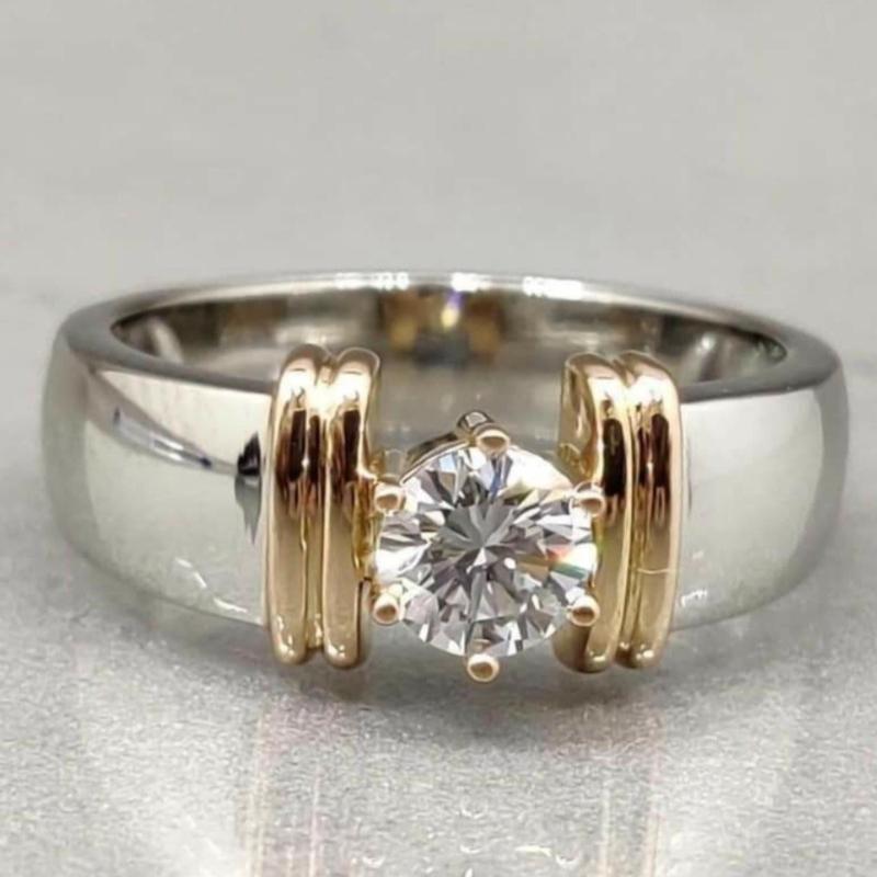 Fashion CopperPlated Synthetic Cubic Zircon Rings Simple Design Two Tone Wedding Bands Rings Women's Temperament Jewelry