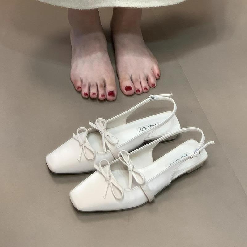 Bow back strap bag head sandals women's summer new high-end silver temperament single shoes