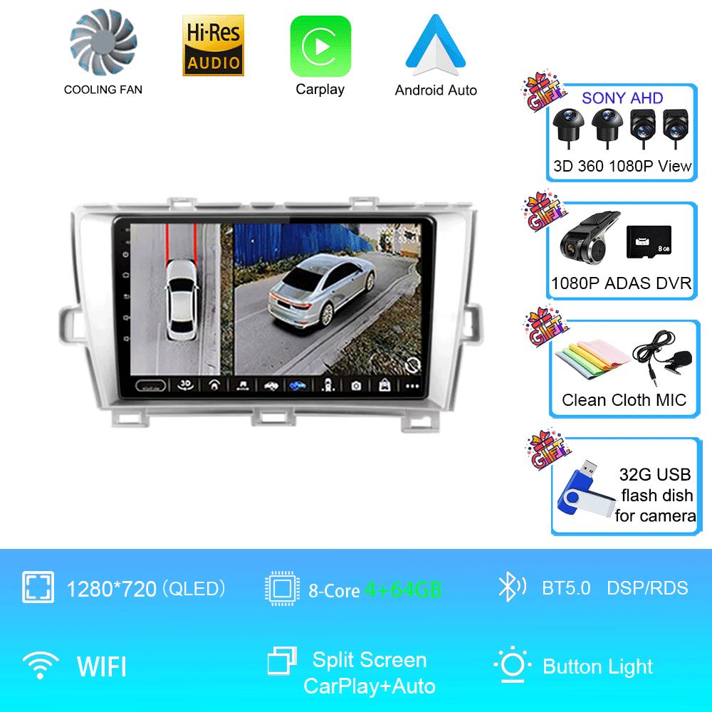 QLED DSP Car Radio Android 14 For Toyota Prius XW30 2009 - 2015 Multimedia Video Player GPS Navigation Stereo Carplay 4G WIFI BT
