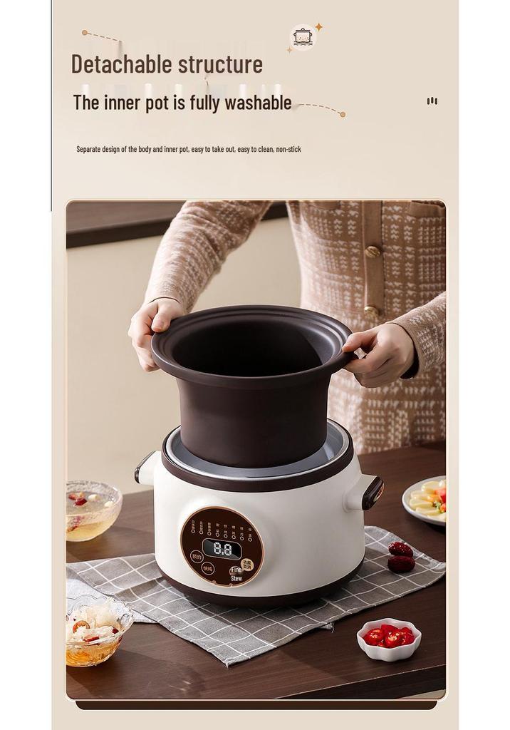 Porridge & Soup Stewing Electric Purple Clay Pot - Multifunctional Ceramic Health Cooker