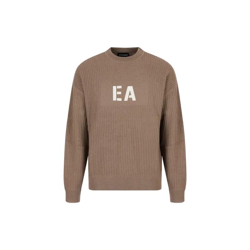 Emporio Armani FW22 Solid Color Letter Embroidered Knit Pullover Sweater Men sweater Brown 6L1MXK1-MBQZ1-F409 XL