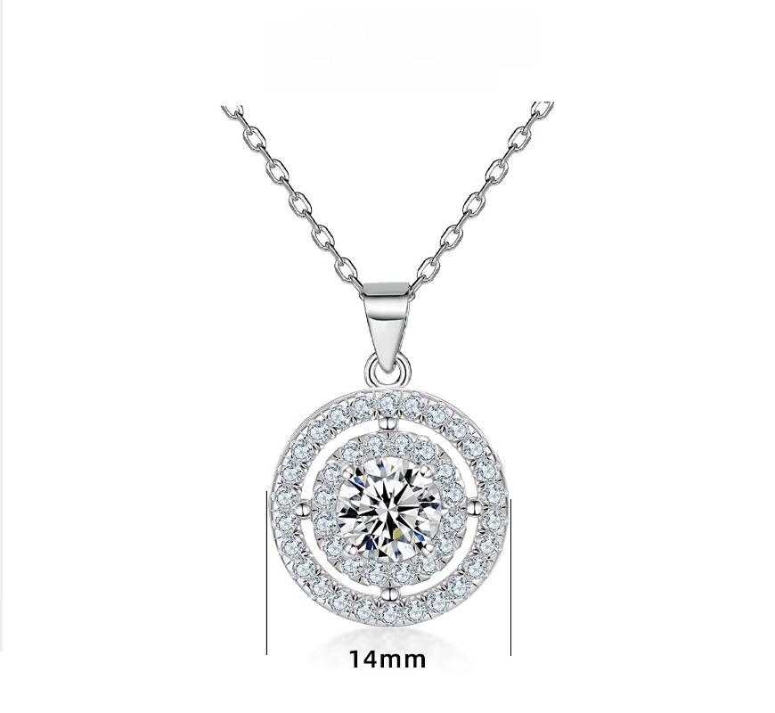 New round time diamond plate 925 sterling silver necklace women's niche design European and American fashion pendant collarbone chain