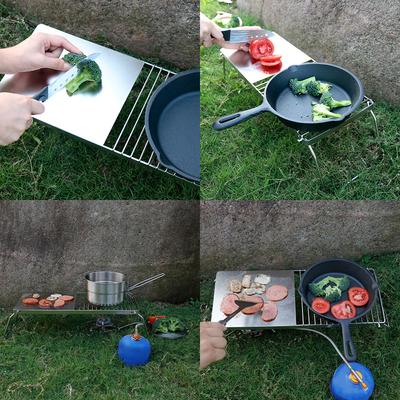 2 In 1 Outdoor Folding Stove Stand & Barbecue Grill Camping Table Pot Holder BBQ Net Stainless