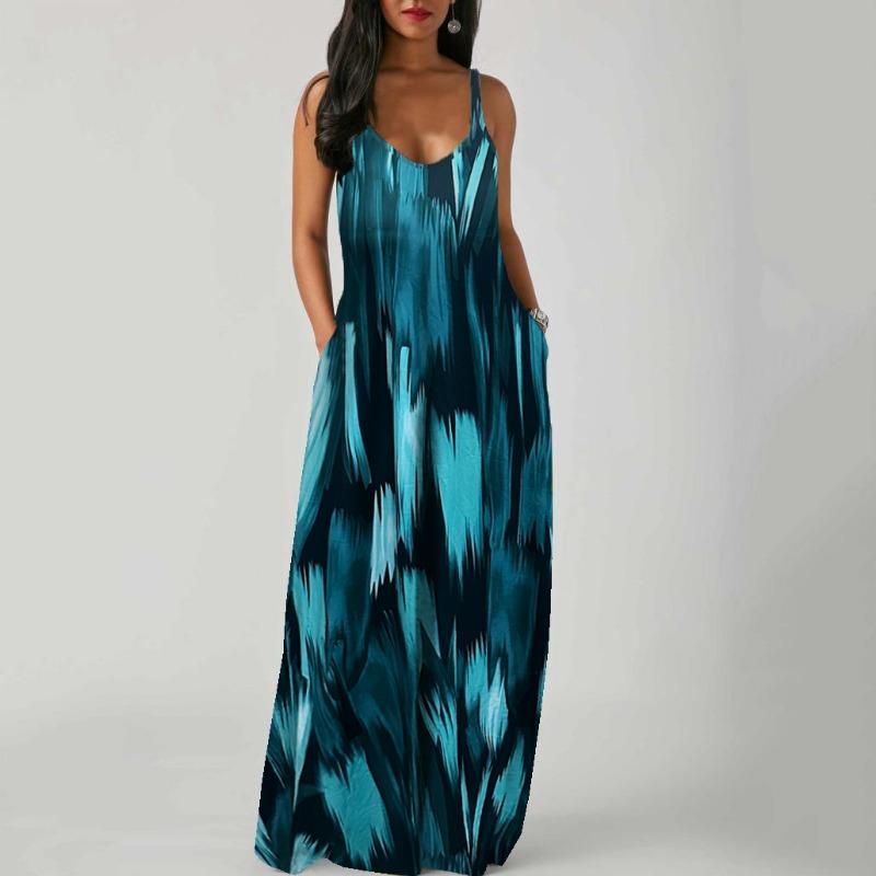 

Весенне-летнее новое цельное платье миди с завышенной талией в стиле сарафана и с элегантным характером, платье с принтом и карманом 5XL