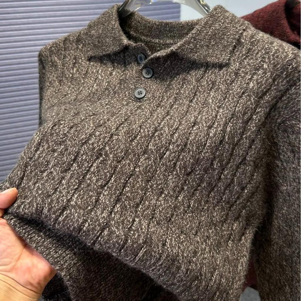 Men's Trendy Korean Cable Knit Collared Polo Sweater – Versatile Autumn/Winter Fashion