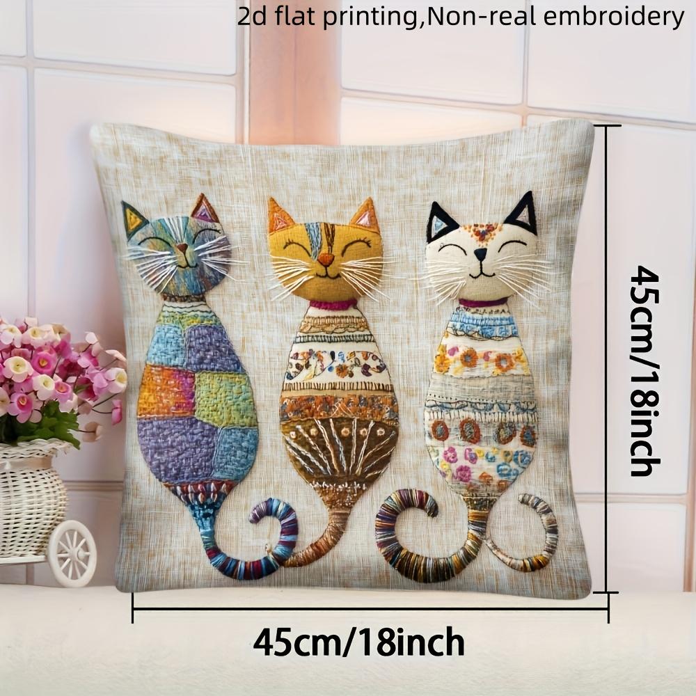 1pc Three Cute Cats Zipper Closure Short Plush Material Pillowcase  Suitable for Car  Farmhouse  Bedroom  Living Room Sofa Pillow Cover
