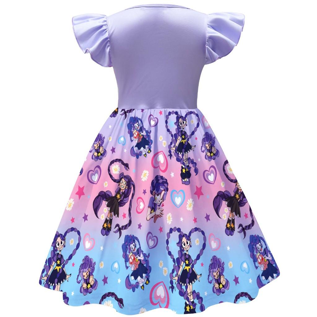88462 Vestito Ruffle con Stampa Cuori e Treccine Lily Lovebraids per Bambina