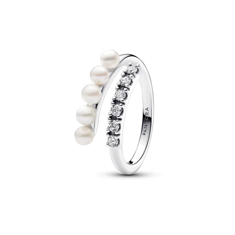 Pandora Geometric Design 925 Silver Pearl Synthetic Cubic Zirconia Ring Women s Silver Silver 54
