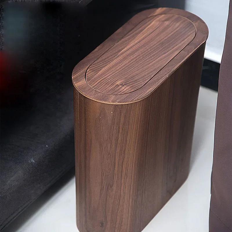 

Скандинавский деревянный мусорный бак с прострочкой для дома, гостиной, спальни, кухни, туалета, щели, очень узкие, креативные, корзина для бумаги, ореховое дерево 4L