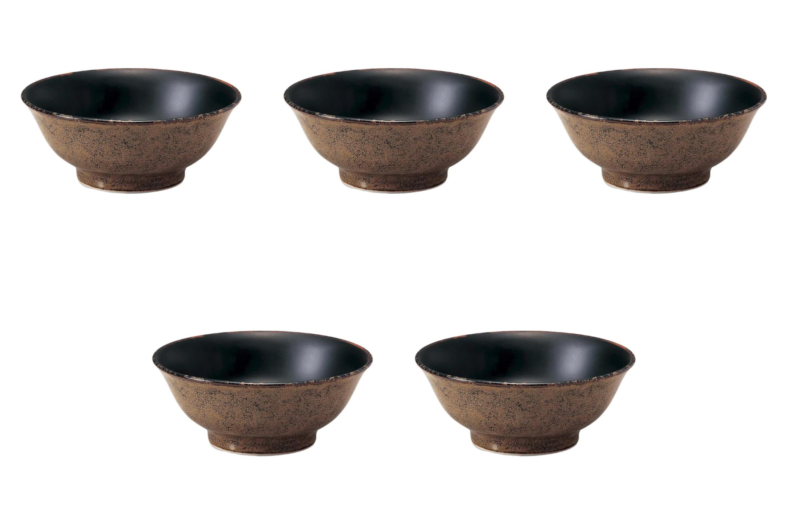 

Set of 5 Nishiki Tenmoku Bowls x Ramen Bowls by Setomonohonpo 6.8mm [21 8.5cm (1300cc)]