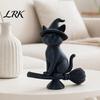 Home Decor Cat Statue Witch Figurine, Black Riding Broom Statue, 3D Printed Ornament Ornament, Collectible Desktop Decoration for Office