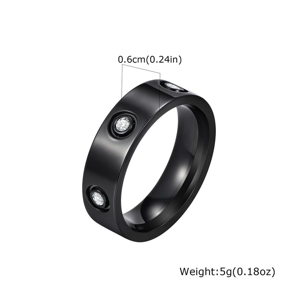 4mm 6mm Luxury Cubic Zircon Stainless Steel Ring for Women Men, Gold Plated Chunky Waterproof Finger Jewelry for Lover Size 5-12