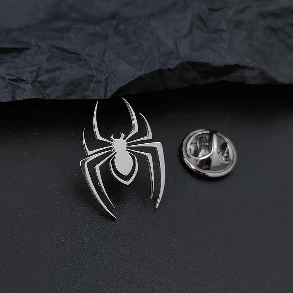 Punk style spider metal suit pin, men's cool stainless steel lapel pin, jacket/backpack personalized badge.