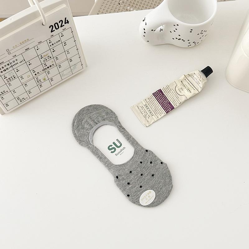 Cute and Versatile Simple Polka Dot Socks for Spring and Summer, Women's Shallow Mouth Invisible Boat Socks, Breathable Thin Women's Socks