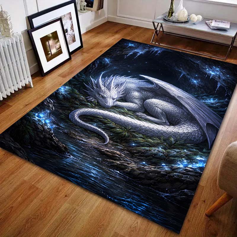 Multiple Sizes White Dragon In Cave Carpet for Living Room Bedroom Sofa Home Decor Rus Non-slip Floor Mat Luxury Gift