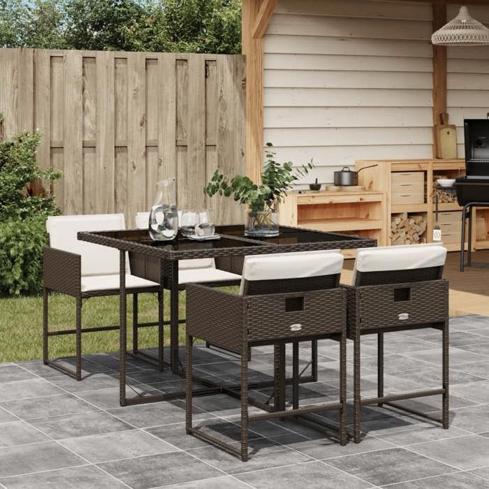 VidaXL Garden Dining Set 5 Pcs and Brown Cushions Poly Rattan 3278024