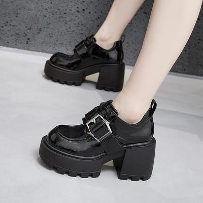 Platform Loafers Women's 2025 Spring Versatile Thick-heeled Small Leather Shoes British Style Inner Height Increase Small High-heeled Women's Shoes