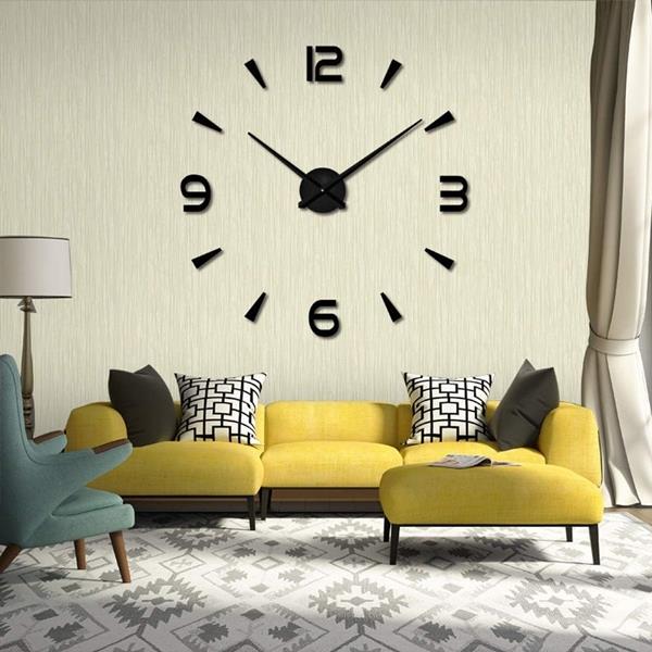 Modern 3D Silent Adhesive Wall Clock 120 Cm Black Wall Clock