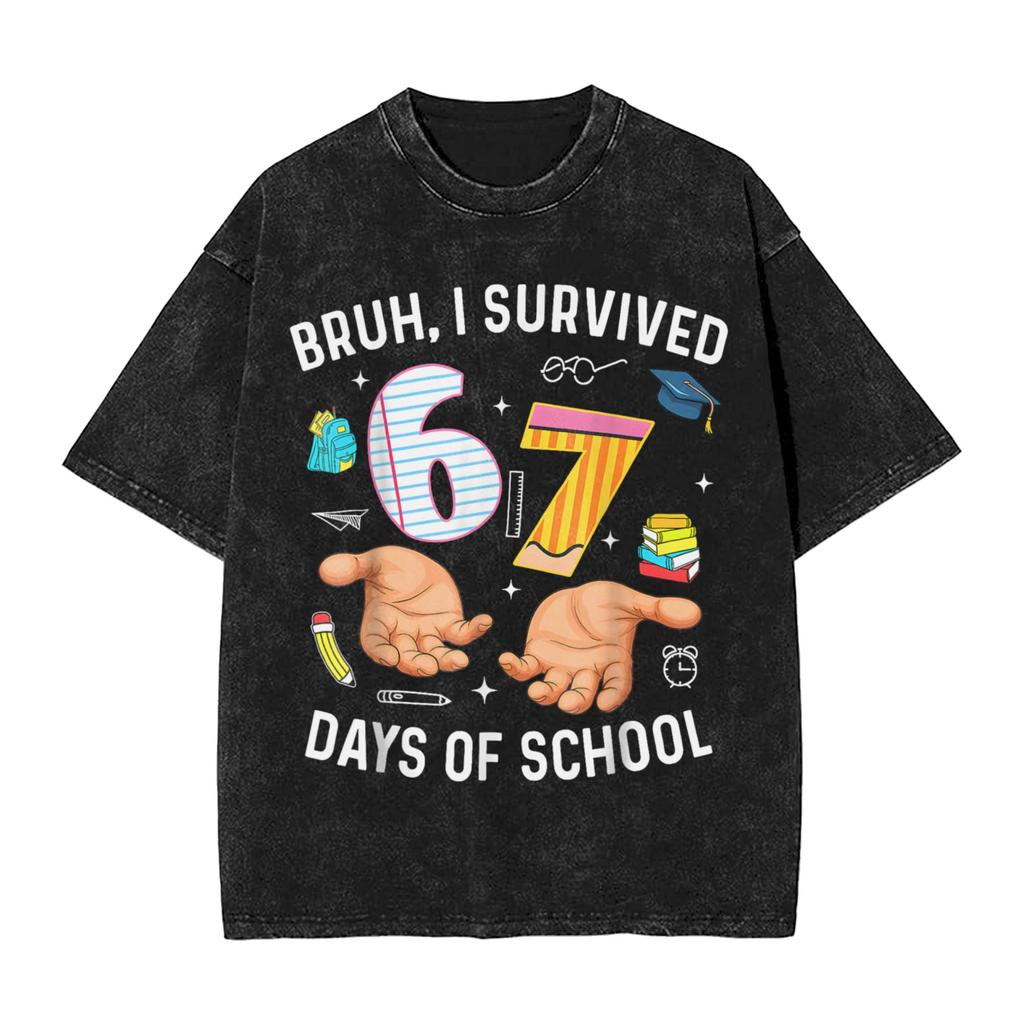 Men Bruh I Survived 67 33 Days of School 100th Day of School T Shirts Clothes Summer Vintage Short Sleeves T Shirt O Neck