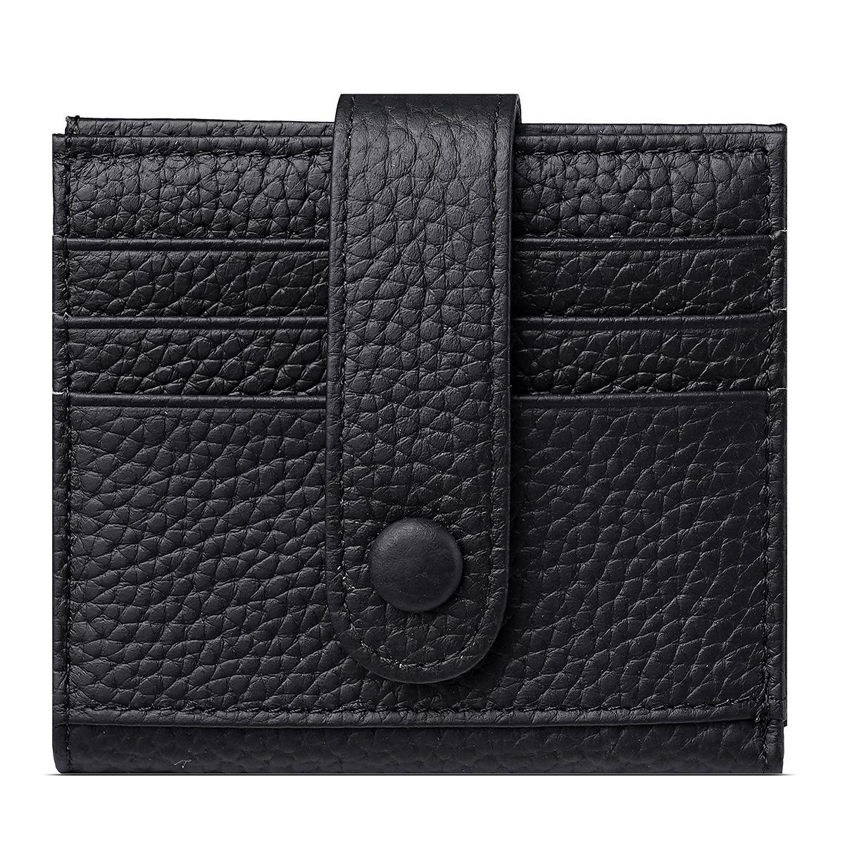 Настоящая кожа Маленький кошелек Блокировка RFID Коровья кожа Держатель для нескольких карт Застежка-кнопка Двустворчатый кошелек чёрный