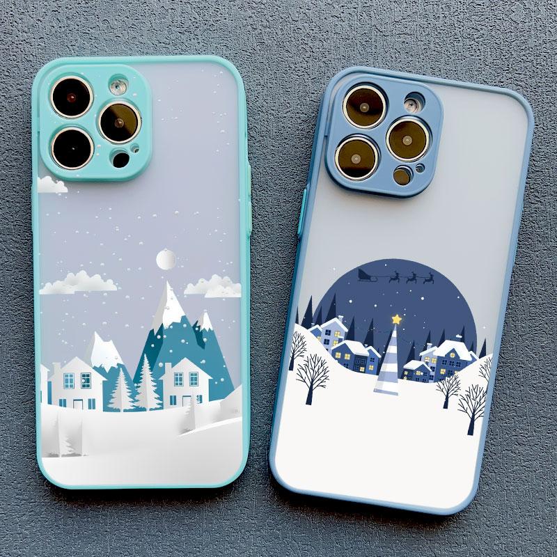 Merry Christmas Tree Snow Scene Phone Case for iPhone 14 13 12 Mini 11 Pro Max 16 15 Pro Max XS XR X 7 8 plus Shockproof Cover